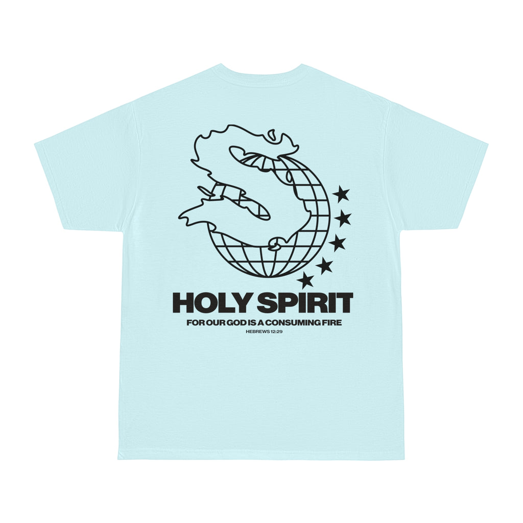 Hebrews 12:29 Bible Verse Graphic Tee Pump Cover Baby Blue Holy Spirit Beefy-T®  Short-Sleeve T-Shirt