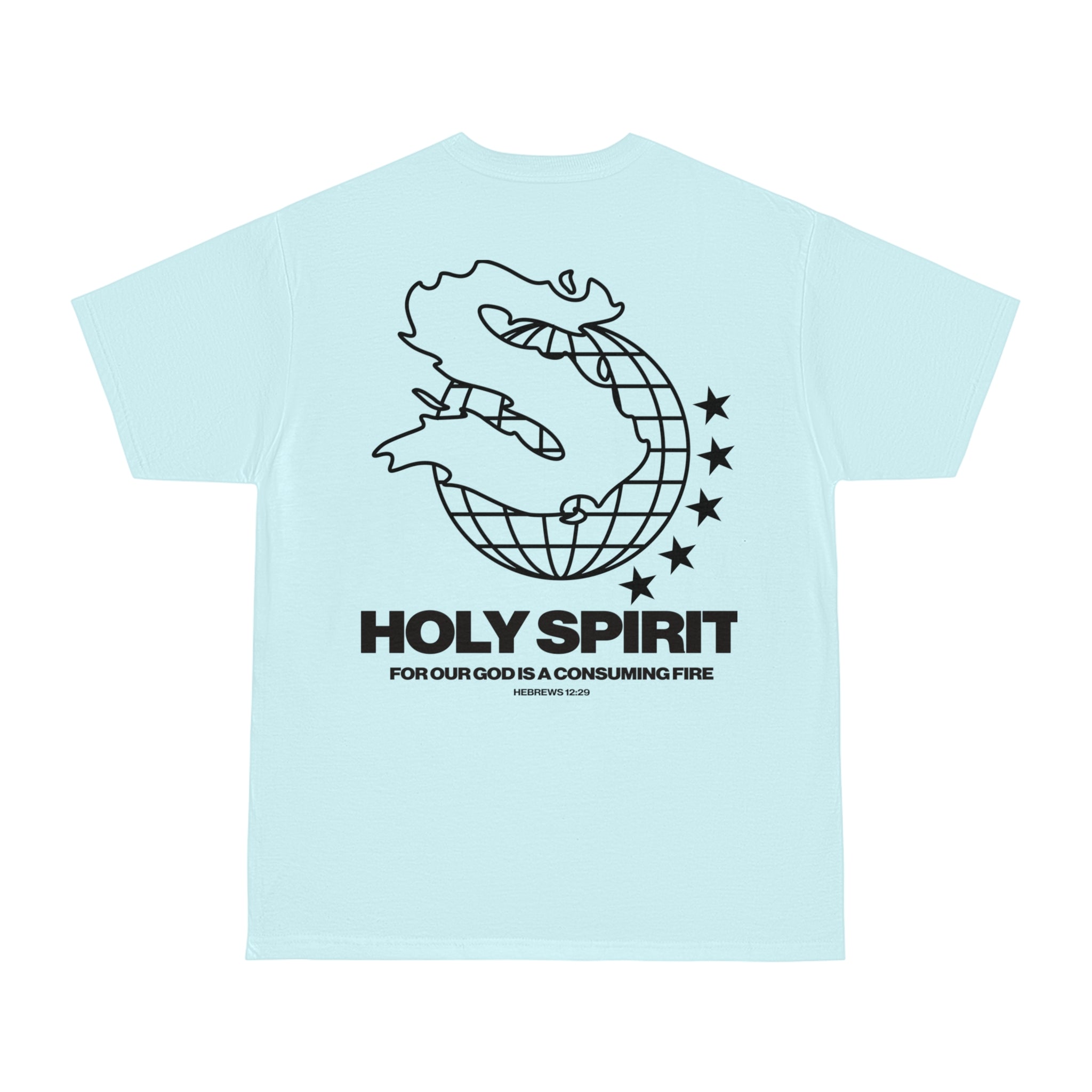 Hebrews 12:29 Bible Verse Graphic Tee Pump Cover Baby Blue Holy Spirit Beefy-T®  Short-Sleeve T-Shirt